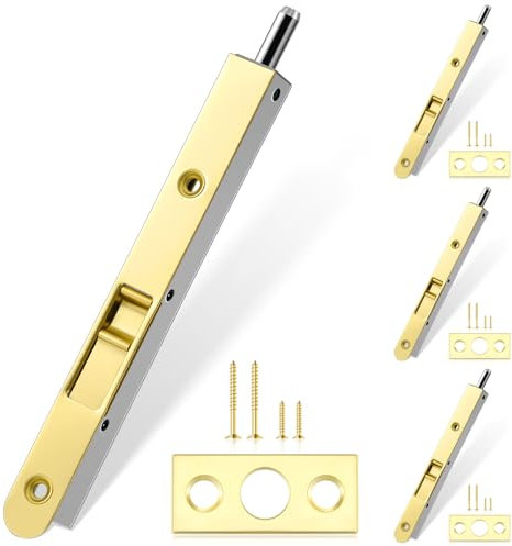 Hicarer 4 Pcs Flush Bolt for Double Door, 7 Inch French Door Latch Hardware Solid Brass Flush Bolt Heavy Duty French Door Lock(Gold)