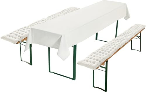 REDBEST Bierbank-Auflagen und Tischdecke 3-teilig weiß Größe 110x260 cm - strapazierstark und langlebig, bequemer Sitzkomfort, mit elastischen Bändern
