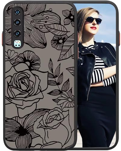 POUHYE Handyhülle für Huawei P30 Hülle, Weiche Silikon Stoßfeste Schutzhülle Case, Matte durchsichtige Anti-Kratzer PC Rückseite Volle Kamera Schutzabdeckung 3D Rose Muster Print Design