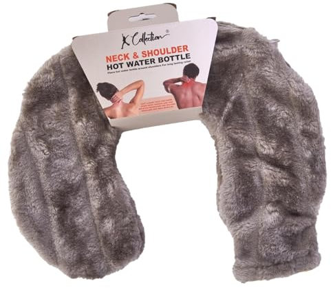 K Collection Neck and Shoulder Hot Water Bottle - Round Hot Water Bottle with Removable Faux Fur Cover - Wrap Around Hot Water Bottles for Body, Neck and Shoulder (Charcoal)