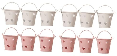 Gatuida 2 Sets Organisationsboxen Für Zuhause Hochzeit Weißblech Mini-eimer Blumentöpfe Süßigkeitenboxen Herzform Weiß 6 Stück * 2