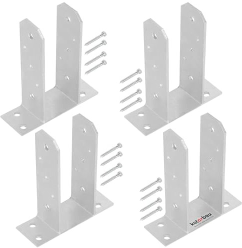 KOTARBAU® 4 Stk. Pfostenträger 70 mm TT Feuerverzinkt Stahl Pfostenträger zum Aufdübeln Betonanker für Pfosten Holzpfosten Pfostenschuh Pfostenanker Zaunpfosten Metall Bodenfuß für Vierkantholzpfosten