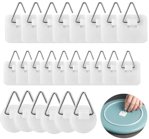 45pcs Invisible Adhesive Picture Hanger Foamboard Picture Hanging Hooks Without Nails, Picture Hangers Sticky Hangers for Home Wall Art Picture Photo Frame Bathroom Closet Kitchen Door.