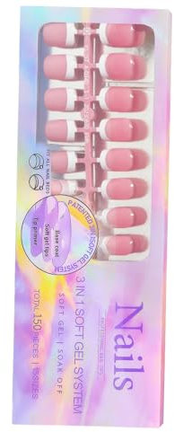 Soft Gel Nail Tips Colored Press On Nails 150Pcs 3 In 1 X Coat Tips Pre-applied Tip Primer Base Coat False Nail Press On Nails
