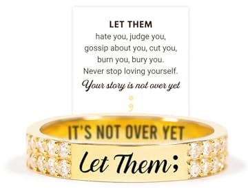 Let Them Pavé Mantra Ring, S925 Sterling Silver Self Worth Motivation Circle Rings, Inspirational Stainless Steel Engraving Stackable Jewelry, Encouragement Gift To Sisters Friends (Gold,9)