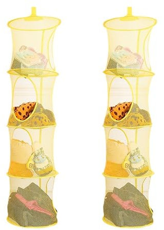 YWKJDDM Hanging Mesh Storage Bag, 2PCS Soft Toy Organizer, Teddy Storage Basket, Net for Toys (Yellow)