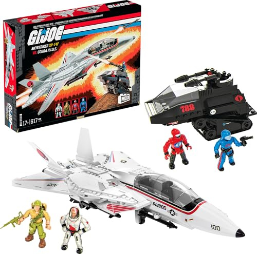 MEGA G.I. Joe Actionfiguren Bauspielzeug, Skystriker XP-14F vs. Cobra H.I.S.S. mit 617 Teilen, 4 beweglichen Charakteren, für Sammler
