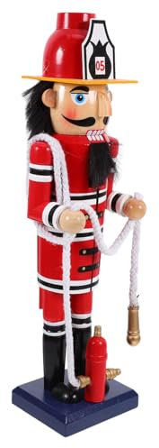 OFFSCH Weihnachtsdeko Feuerwehrmann Nussknacker Aus Holz Traditionelle Holzfigur Festliche Dekoration Für Weihnachten Charmante Tischdeko Für Freunde Und Familie