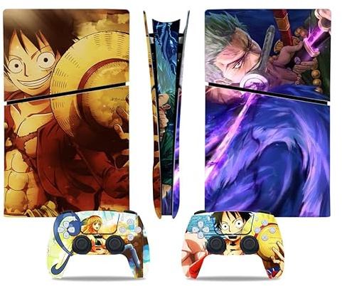 MaD Vision® Kit de Skins Extra-résistants pour PlayStation 5 (PS5) Digital Slim | Ensemble de Stickers vinyles Mats pour Console et 2 manettes – pour Anime|OnePiece Manga Design