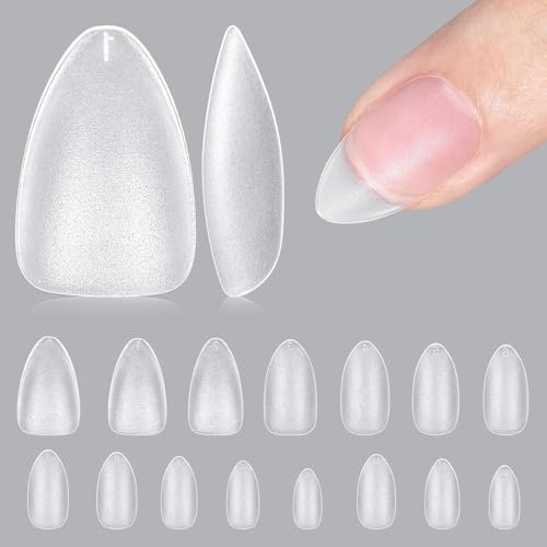 MUSILAN Nageltips Kurz Mandel Tips für Nägel 1500 Stück Pre-Shaped Matt Mandel Nageltips, Soft Gel Full Cover Almond Nail Tips, No-File Nagelspitzen Kurze Mandelform Tips Künstliche Nägel - 15 Größen