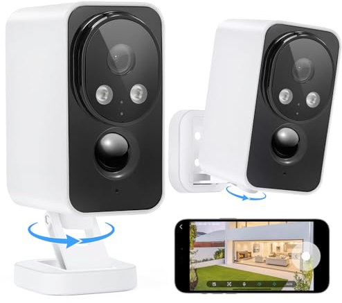 Security Cameras Wireless Outdoor Pan Rotating 180° 2K Cameras for Home Security Color Night Vision Battery 2.4GHz WiFi Camera Motion Detection Siren 2-Way Talk Waterproof Cloud/SD Storage 2-Pack