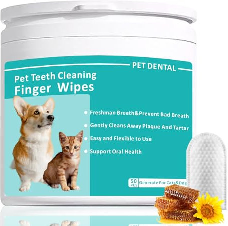 Leoezx Pet Tooth Cleaning Finger Wipes (50Pcs),Dog Teeth Cleaning Wipes,Dog Dental Cleaning Finger Sleeves,Reduces Plaque & Freshens Breath,Freshens Breath, Safe and Natural
