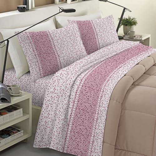 Banzaii Completo Lenzuola Piazza e Mezza Invernale in Flanella Felpate 100% Cotone Anti-Pilling 1 Piazza e 1/2 Jenny Rosa