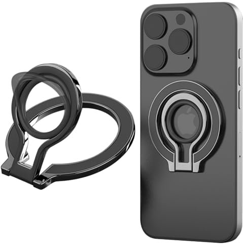 Fofvccv Magnetic Ring Holder for MagSafe with Silicone Ring, Detachable Magnetic Phone Loop Grip Stand 360° Rotatable Kickstand with Metal Ring for iPhone 16/15/14/13/12/Samsung/Google, 8D Black