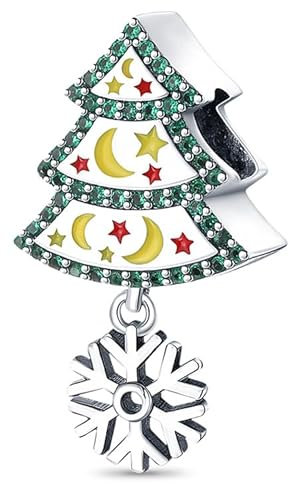 TCZNAF Árbol de Navidad de la Luna Estrellada Charms Navidad Abalorios Colgante de Cuentas Compatible con Europeo Pulsera Collar Charms de Para Mujer