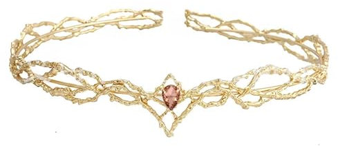 NEIMENG Elfen Kopfschmuck Elfen Krone Tiara Frauen Waterdrop Zirkon Stirnband Braut Haar Zubehör Geschenke Schmuck Hochzeit Kopfbedeckungen(Gold Pink)