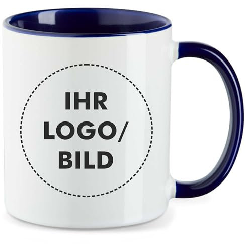 Kiwistar - 1x Kaffeetasse groß - Tasse - blau - Kaffeebecher - mit Logo bedruckt - 330 ml mit Firmenlogo - Fototasse selbst gestalten - Werbung mit Logo