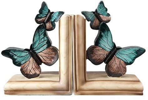 GddOGUK 1 Paire de Serre-Livres décoratifs Uniques rétro Bleu 3D Papillon, Supports de Livre créatifs en résine, Statue de Papillon, Serre-Livres pour bibliothèque