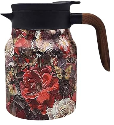 Doresty Teekanne, Tee Thermoskanne Mit Vintage Blumenmuster, 1000 Ml Isolierte Vintage Teekanne Mit Integriertem Tee Ei, Floraler Teekessel Aus Edelstahl, Teekanne Mit Blumenmuster, Für Zuhause