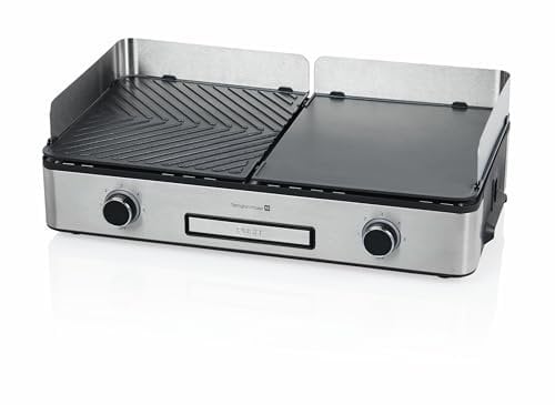 Tarrington House Elektrischer Tischgrill 2000-2400W, Antihaftplatten, Abnehmbarer Ölbehälter, Edelstahlgehäuse, mit rutschfesten Füßen