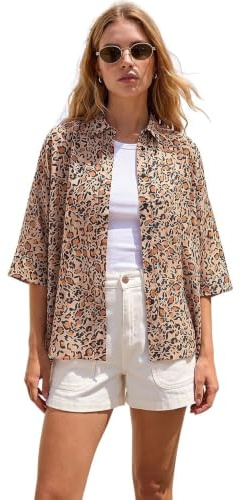 Roman Relaxed Smart Stretch Shirt for Women UK - Ladies Spring Everyday Summer Break 3/4 Length Sleeve Soft Classic Collar Comfy Lightweight Blouse Vacation Tops