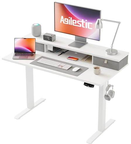 Agilestic Electric Adjustable Height Desk with 2 Drawers, 100 x 60 cm, Stable Sit-Stand Desk with Memory Control, Ergonomic Computer Desk, White