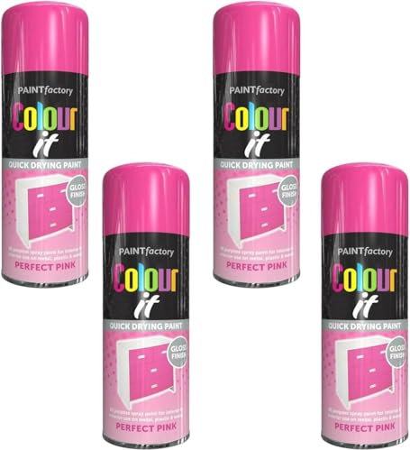 MIXEL Perfect Pink Gloss Spray Paint, Quick Drying Formula, Long-Lasting, Easy-to-Apply, Ideal for Craft Projects, Home Décor, Furniture, Automotive, Interior and Exterior Use, 250ml, (4 Pcs)