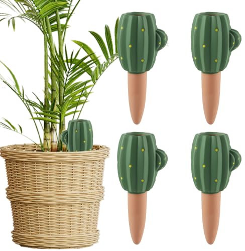 FairyPeach Lot de 4 cône en argile d’arrosage, irrigation à cône d'argile, cône d'arrosage terre cuite, cône d’arrosage réutilisables en cône d'argile, pour fleurs, pots et plantes de jardin (Cactus)