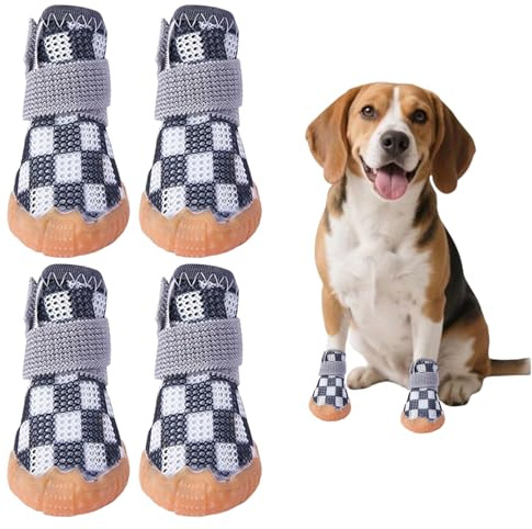 4 Stück Hundeschuhe Pfotenschutz für Kleine Hunde, Sommer Atmungsaktive Hundestiefel mit Anti-Rutsch Gummisohle, Hundeschuhe Pfotenschutz für heiße Straßen Spazierengehen Outdoor (Schwarz, XS)