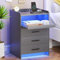 FREDEES LED Nachttisch mit Ladefunktion, Bachtschrank mit 3 Schubladen, moderner Bedside Table Beistelltisch für Schlafzimmer Wohnzimmer Büro, Grau