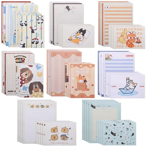 Briefpapier und Umschläge, 32 Blatt Briefpapier & 32 Briefumschläge Niedliches Cartoon-Stil Schreibset Schulbüro Lieferant Schüler Schreibwaren-Set Sortierte Panda Kapibara Katze Hund Bedruckt
