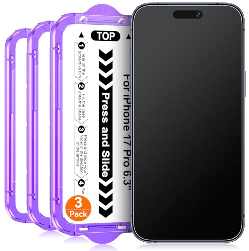 Ksleri 3 Pack for iPhone 17 Pro Matte Screen Protector, Matt Anti Glare Tempered Glass Film with Auto-Aligning Easy Installation Kit, Anti-Fingerprint, 9H Military-Grade Protection - 6.3 Inch
