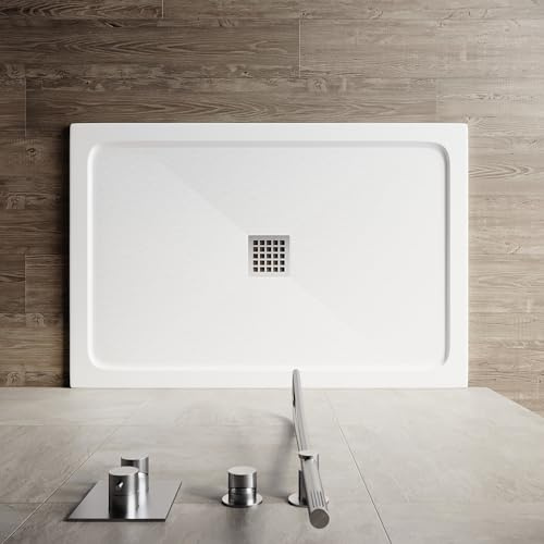 SONNI Quadratische Duschwanne, 120x80x5 cm, SMC, Rutschfeste, Ohne Siphon | Praktische Duschwanne mit durchdachtem Design für eine komfortable Nutzung und moderne Badgestaltung, Ohne Siphon