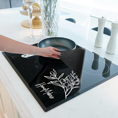 HomeMakers Induction Hob Protector Mat Large 61x53 cm, Heat Resistant Silicone Cover, Cut to Size, Easy Clean, Non-Slip Glass Hob Protector, Prevents Scratches Spills, Translucent Olive