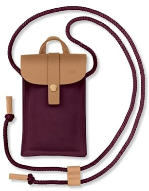 Fitz & Huxley Solstice Nano Handytasche zum Umhängen Damen und Herren | Kleine Umhängetasche für Smartphone, Geldbörse und Karten, Canvas mit Echtleder, wasserabweisend, Brustbeutel, berry