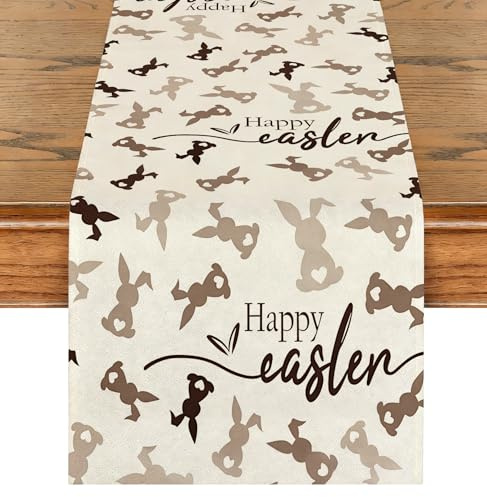 Luzzxfa Hasen Tischläufer Ostern Deko Braun Leinen Frühlings Tischdeko Tischläufer Heimdekoration Tischdecke Ostern Geburtstagsparty Tisch Dekorationen 40x140 cm
