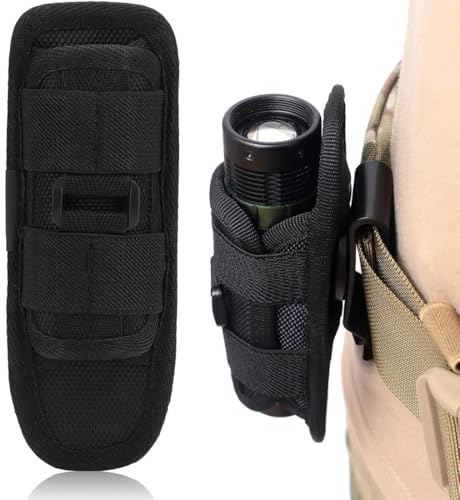 Taschenlampe Holster - Taschenlampenhalter - Taschenlampen Holster für Gürtel - Elastische Nylonholster Mit 360 Grad Drehbare Gürtel Clip (Schwarz)
