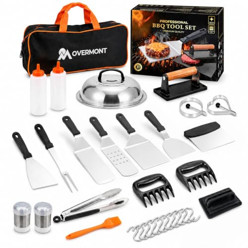 Overmont 31PC Griddle Accessories Kit, Spatula Set with Basting Cover Press | Flat Top Grill Tool Set with Enlarged Spatulas Scraper Tong Carry Bag, Barbecue Gift for Outdoor BBQ Teppanyaki