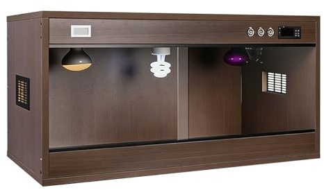 Reptile Habitat with Thermostat, Wooden Terrarium with Metal Air Vent, Acrylic Sliding Door Enclosure for Snakes, Lizards, and Geckos