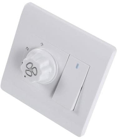Toyvian Interruptor de Pared para Ventilador de Techo Luz Blanco, Control de 3 Velocidades y Flujo de Aire Ajustable, Instalación Fácil para Hogar y Oficina