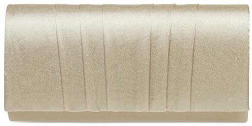 Caspar TA390 elegante Damen Satin Clutch Tasche Abendtasche mit vertikalen Falten, Farbe:champagner, Größe:One Size