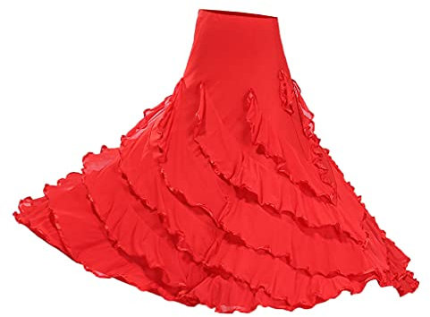 Sharplace Große Schaukel Damen Maxirock Tanzrock Tanzkleider Ballsaal Tanzen Lange Rock Flamenco Kleid Walzer Tango Latein Kostüm, Stil 2 rot, wie beschrieben