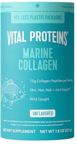 Vital Proteins Marine Collagen, integratore di collagene idrolizzato,221 g | Collagene idrolizzato marino in polvere, 12g di collagene per porzione.