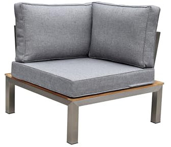 OUTFLEXX Eckelement in Silber und grau aus Edelstahl & FSC-Teakholz & Textil 79x79x64 cm, Lounge-Modul, Eckbank, Ecksofa