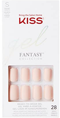 KISS Gel Fantasy Collection Maniküre-Set zum Aufkleben, The Little Things, kurze Länge, quadratische Kunstnägel, enthält 28 künstliche Nägel, Nagelkleber, Nagelfeile und Maniküre-Stift