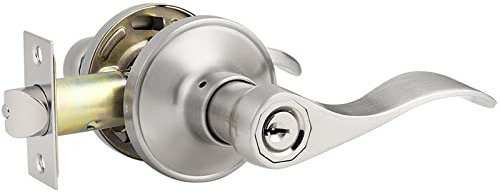 Probrico Entry Door Lever with Key Stainless Steel Exterior Door Handle Wave Style Security Front Door Lock Set Satin Nickel