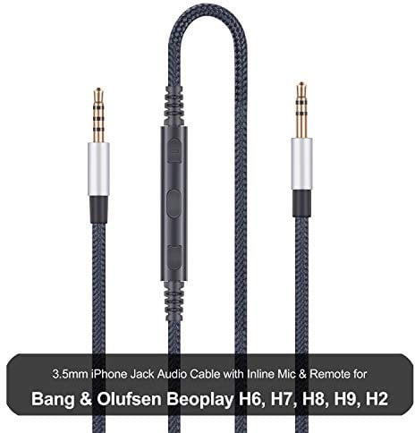 Audio Replacement Cable with in-Line Mic Remote Volume Control Compatible with B&O Play by Bang & Olufsen Beoplay H6, H7, H8, H9, H2 Headphones and Compatible with iPhone iPod iPad Apple Devices