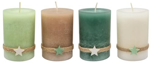 ZauberDeko 4 Adventskerzen Kerzen Stumpenkerzen Holz Stern Mint Taupe Beige Weihnachten Advent Deko Weihnachtsdeko