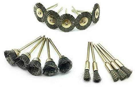 BE-TOOL Wire Brushes, Steel Wire Brush Steel Wire Brush Polishing Wheels Set Kit for Rotary Tool Drill Bit 3 Mode(15 pcs Mixed Wire Brush)