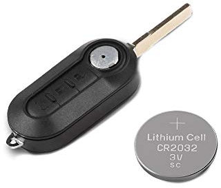 1neiSmartech Guscio Lama e Batteria CR2032 Per Telecomando 3 Tasti Ricambio Compatibile Per Chiave Auto Fiat 500, Punto, Panda, No Trasponder/Chip (Guscio + Lama + Copripulsanti + Batteria Cr2032)